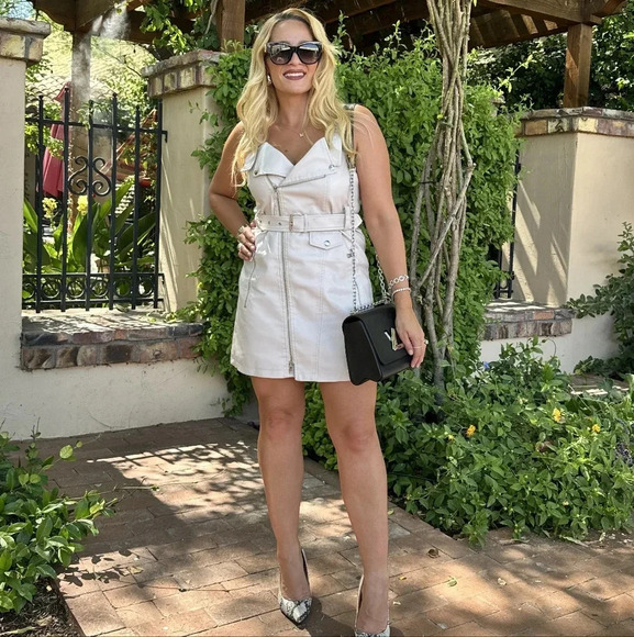 Stylish beige faux leather edgy Mini Dress - ready to ship - Picture 6 of 8